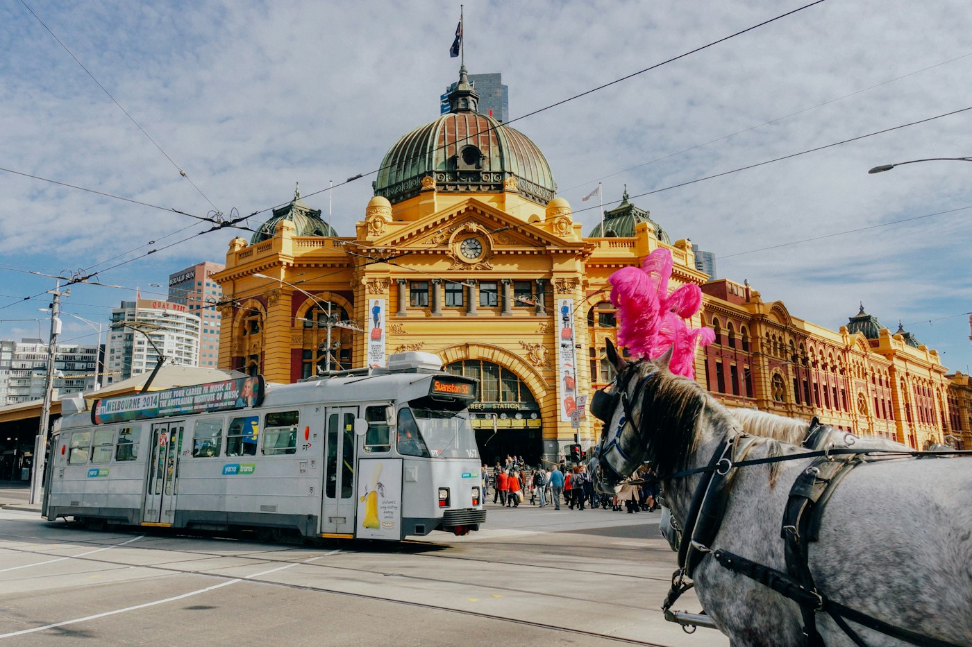 Flinders Street Station and a Melbourne tram